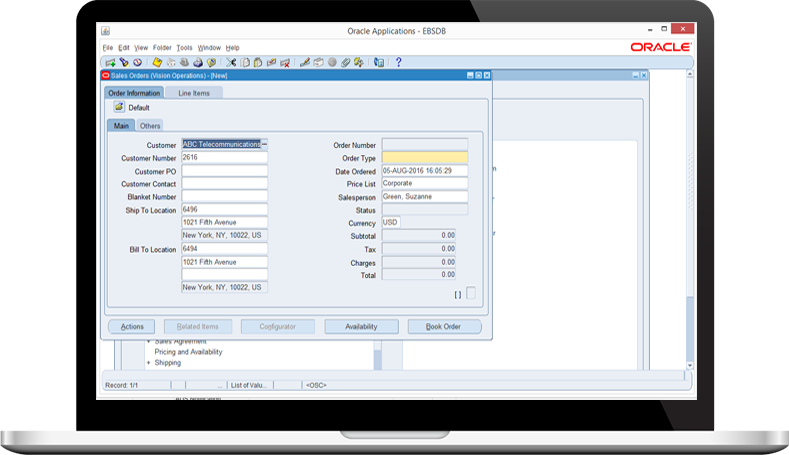 Tableau de bord : Environnement Oracle E-Business Suite