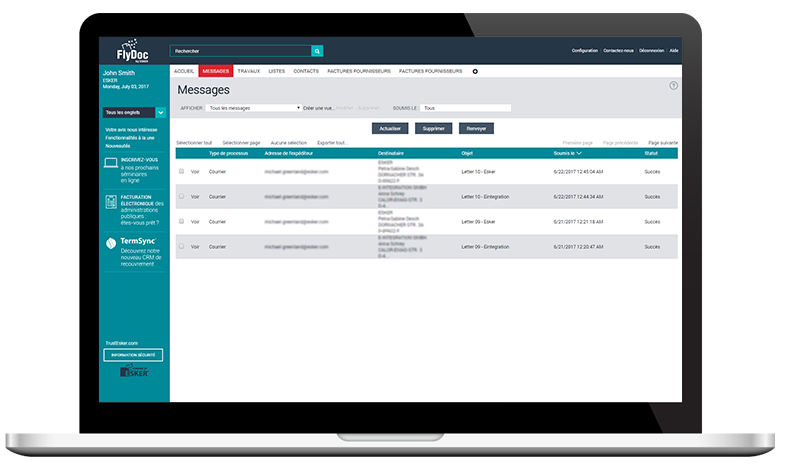 Tableau de bord FlyDoc pour suivre les envois de documents en temps réel Tableau de bord FlyDoc pour suivre les envois de documents en temps réel