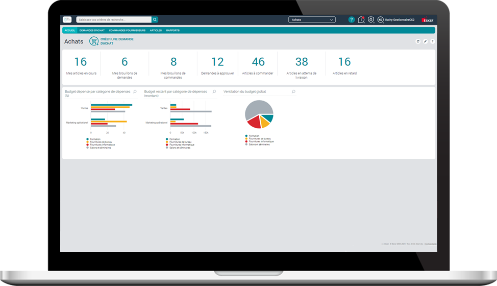 Tableau de bord - Solution de gestion des commandes d'achats - Esker - Suivez vos indicateurs clés de performance Tableau de bord - Solution de gestion des commandes d'achats - Esker - Suivez vos indicateurs clés de performance